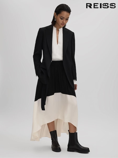 Reiss Black/Cream Emma Colourblock Midi Skirt (Q94249) | €208