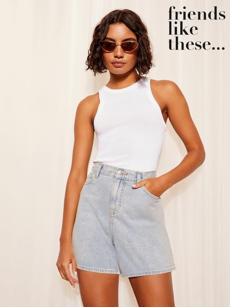 Синий - Friends Like These Denim Mom Style Shorts (Q94269) | €14