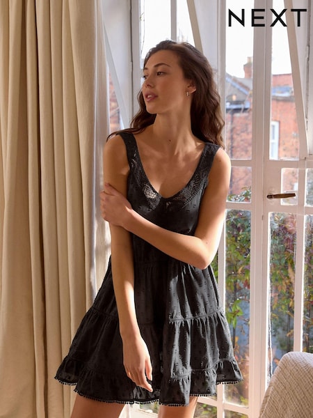Schwarz - 100% Cotton Dobby Slip (Q94328) | 18 €
