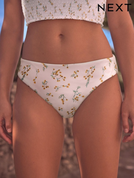 White Ditsy Floral Shirred High Leg Bikini Bottoms (Q94340) | AED33