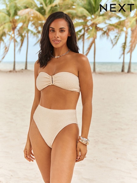 Ecru Textured High Waist Bikini Bottoms (Q94401) | LEI 68