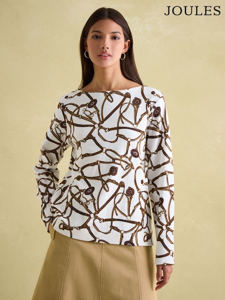 Joules Harbour Cream Bridle Boat Neck Printed Top (Q94481) | €44