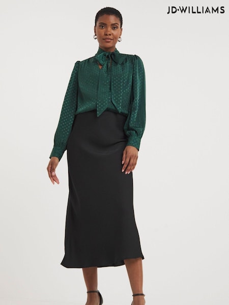 JD Williams Green Jacquard Spot Tie Neck Blouse (Q94484) | €18