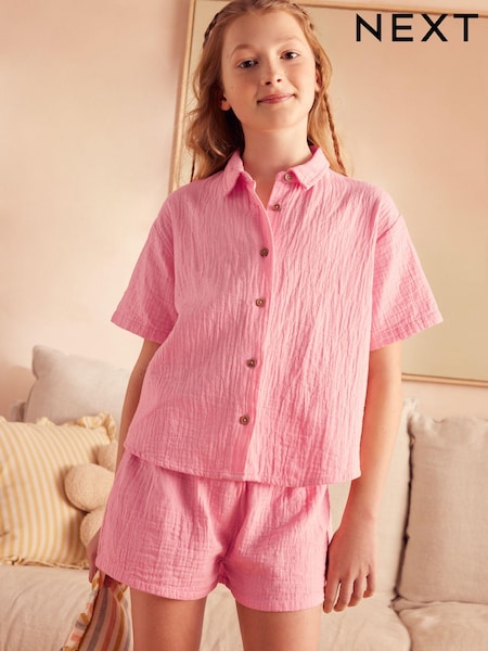 Розовый - 100% Cotton Button Through Short Pyjamas (6-16yrs) (Q94516) | €11 - €15
