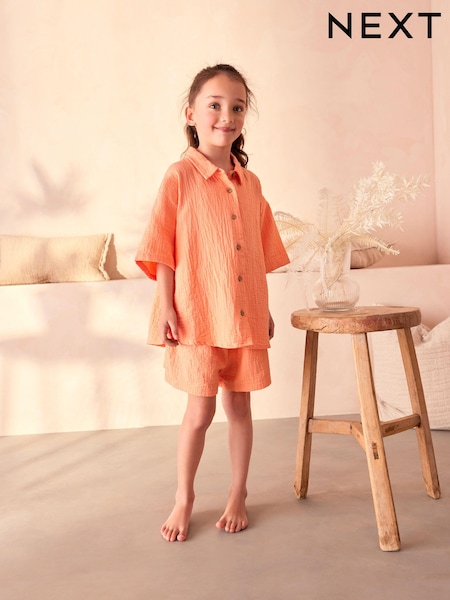 برتقالي - 100% Cotton Button Through Short Pyjamas (6-16yrs) (Q94519) | ‏65 ر.ق. - ‏90 ر.ق.