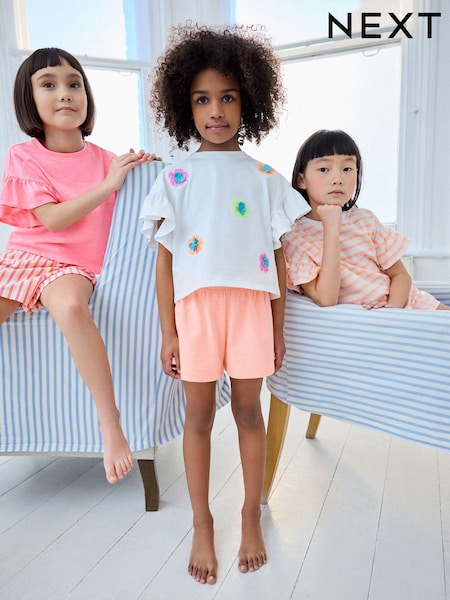 Fluro Orange/Pink Ruffle Short Sleeve Pyjamas 3 Pack (9mths-16yrs) (Q94532) | €15.50 - €21.50