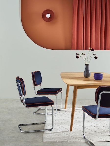 MADE.COM Set of 2 Dark Blue with Cinnamon Piping Parker Dining Chairs in Velvet (Q94551) | €567