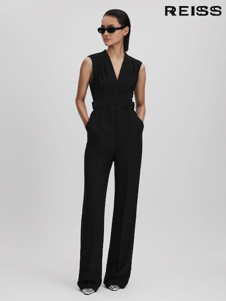 Reiss Black Riyo Fitted Belt Strap Jumpsuit (Q94621) | € 371