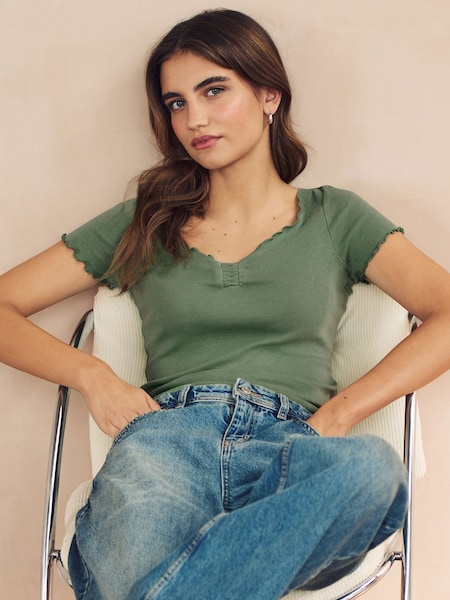 zelena - 100% Cotton Short Sleeve Lettuce Edge T-Shirt (Q94757) | € 7