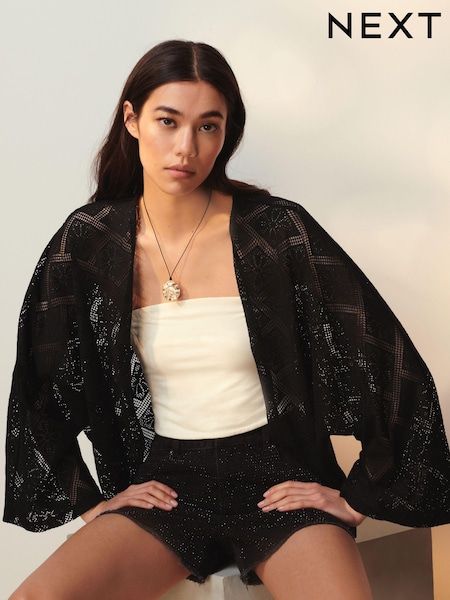 Schwarz - Crochet Summer Cardigan (Q94767) | 16 €