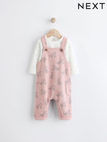 Pink Leopard Baby Jersey Dungarees & Long Sleeve 100% Cotton Bodysuit Set (0mths-2yrs) (Q94785) | AED60 - AED67