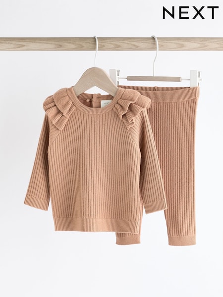 Mink Brown Knitted Baby Jumper & Leggings Set (0mths-3yrs) (Q94799) | AED56 - AED63