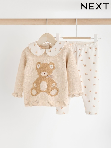 Cream Bear Baby Knitted 100% Cotton Jumper And Legging Set (0mths-3yrs) (Q94810) | 76 QAR - 83 QAR