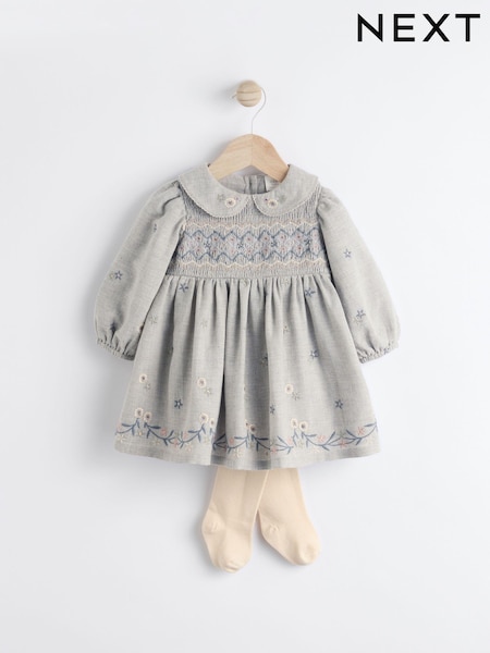 Grey Baby Embroidered Dress (0mths-2yrs) (Q94823) | €14.50 - €15.50