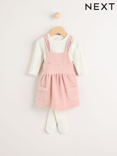Pink Bunny Velour Baby Pinafore Dress With Tights (0mths-2yrs) (Q94828) | 76 QAR - 83 QAR