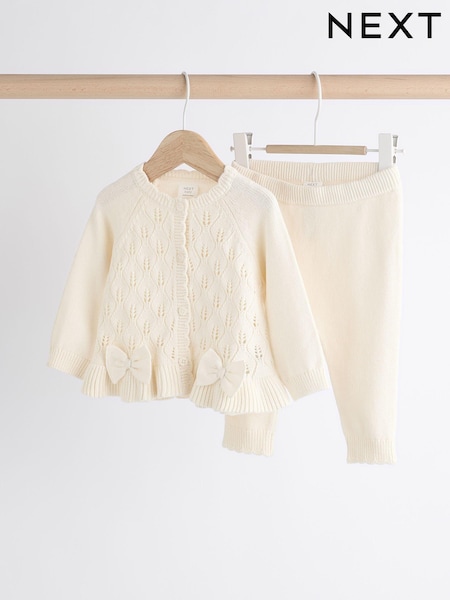 بيج - فيونكة - Baby Knitted 100% Cotton Jumper And Leggings Set (0mths-3yrs) (Q94835) | ‏78 د.إ.‏ - ‏ 85‏ د.إ.