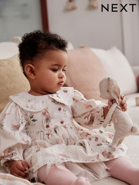 White Floral/ Fairy Baby Woven Dress with Tights (0mths-2yrs) (Q94880) | €24 - €26