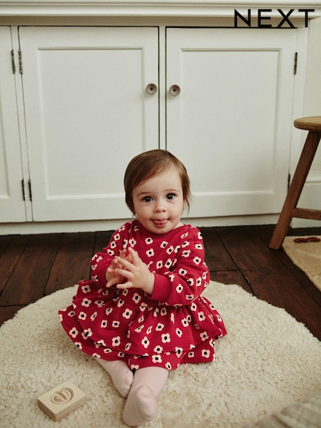 Red Flower Print Skirted Baby Romper with Tights (0mths-3yrs) (Q94885) | AED63 - AED71