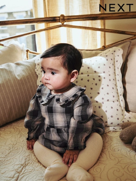 משבצות באפור/לבן - Baby Bloomer Romper With Tights Set (0mths-3yrs) (Q94905) | ‏75‏₪ - ‏84‏ ₪