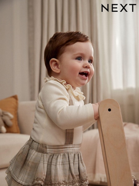 Grey Check Baby Tiered Skirt Long Sleeve 100% Cotton Bodysuit and Tights Set (0mths-2yrs) (Q94906) | €23 - €25