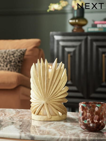 Gold Palm Hurricane Candle Holder (Q94923) | €18