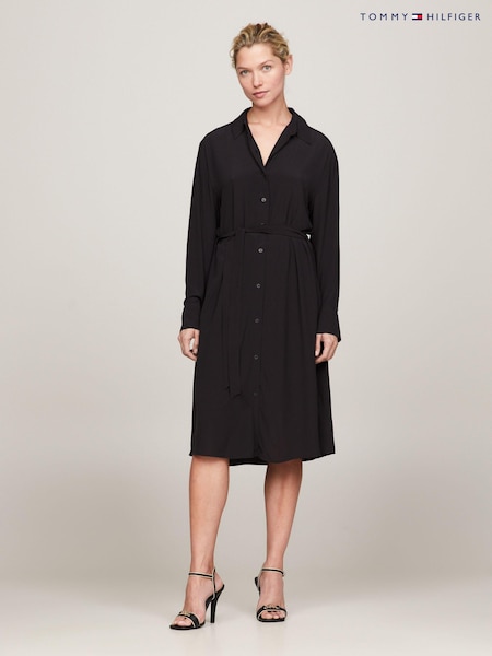 Tommy Hilfiger Black Fluid Viscose Crepe Knee Dress (Q94926) | AED524