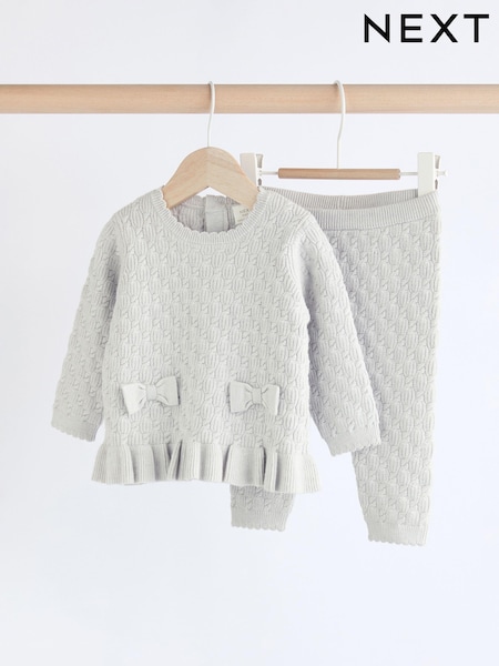 Grey 3D Bows Baby Knitted Jumper And Leggings Set (0mths-2yrs) (Q94934) | AED63 - AED71