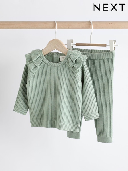Sage Green Knitted Baby Jumper & Leggings Set (0mths-2yrs) (Q94937) | AED56 - AED63