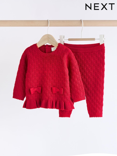 أحمر - بتصميم فيونكة ثلاثية الأبعاد "3D" - Baby Knitted 100% Cotton Jumper And Leggings Set (0mths-2yrs) (Q94938) | ‏63 د.إ.‏ - ‏ 71‏ د.إ.
