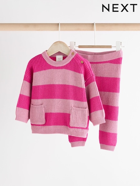 Pink Stripe Knitted Baby Jumper & Leggings Set (0mths-2yrs) (Q94939) | €25 - €28
