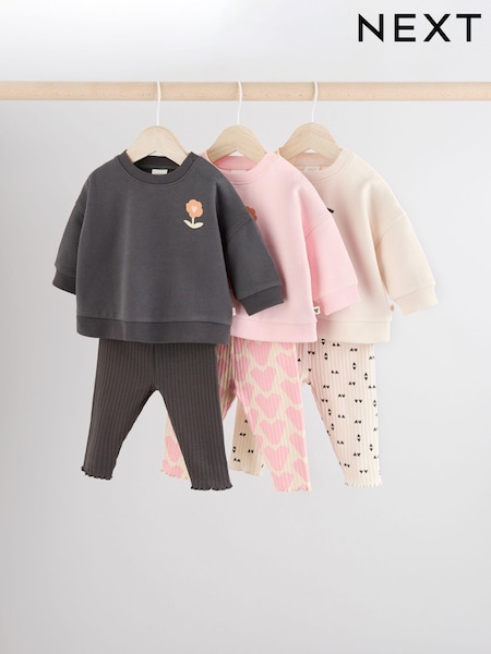 שחור/ורוד - Sweat Top And Leggings 3 Pack Set (Q94955) | ‏117‏₪ - ‏126‏ ₪
