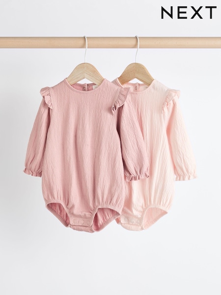 Rosa/Creme - Baby Long Sleeve Crinkle Bodysuits 2 Pack (Q95115) | 18 € - 21 €