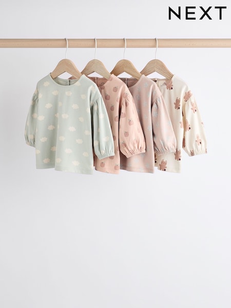 Sage Green/Tan Brown Character Baby Long Sleeve 100% Cotton Tops 4 Pack (Q95146) | AED63 - AED71
