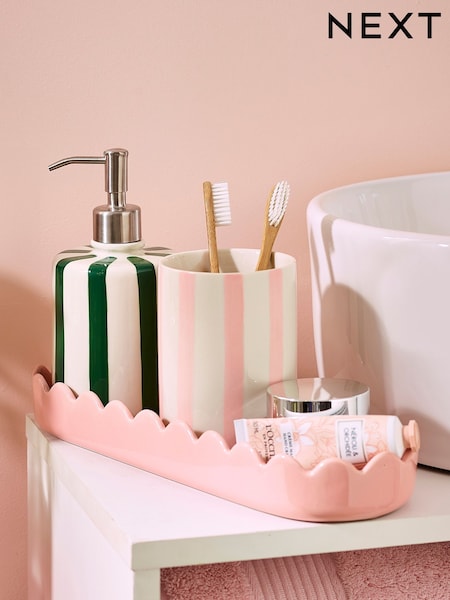 Pink Stripe Scallop Dispenser, Tidy and Tray Set (Q95192) | $49