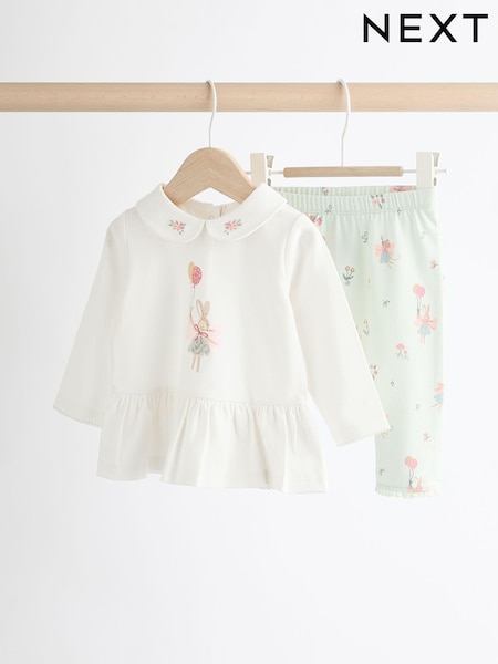 Ecru/Blaugrün mit Hase - Baby Long Sleeve Top And Leggings Set (Q95422) | 11 € - 14 €