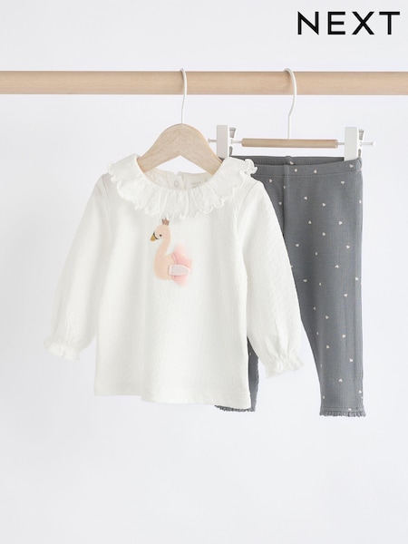 White/Charcoal Grey Swan Baby Long Sleeve Top And Leggings Set (Q95425) | AED42 - AED49