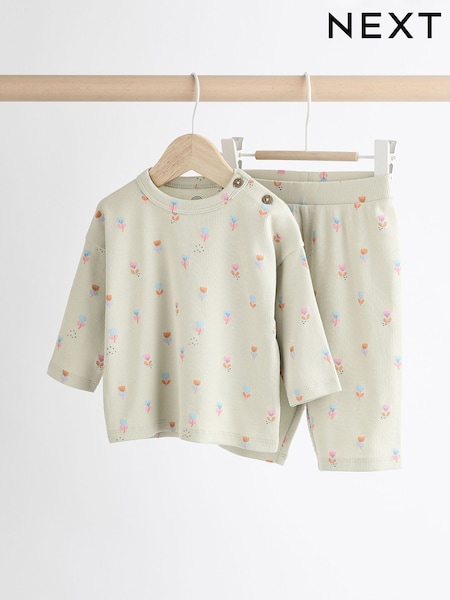 Mint Green Floral Baby Top and Wide Leg Trousers 2 Piece Set (Q95439) | €7 - €8