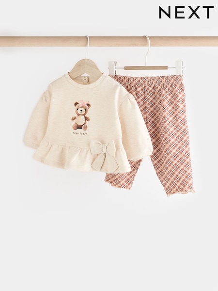 Cream/Check Baby 100% Cotton Sweatshirt And Leggings Set (Q95451) | € 12 - € 14