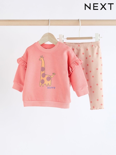 Coral Pink Giraffe Baby Sweat Top And Leggings Set (Q95453) | AED46 - AED53