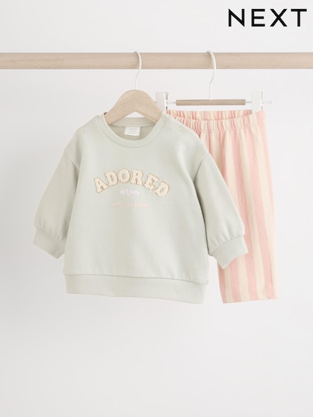 Green/Pink Stripe Baby Sweatshirt And Wide Leg Trousers Set (Q95458) | €9 - €10.50