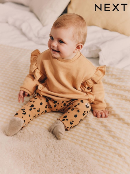 Tan Brown Leopard Print Cosy Baby Sweatshirt And Leggings 2 Piece Set (Q95460) | AED46 - AED53