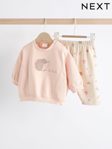Pink/ Cream Hedgehog Baby Sweatshirt And Wide Leg Trousers Set (Q95461) | €8 - €9
