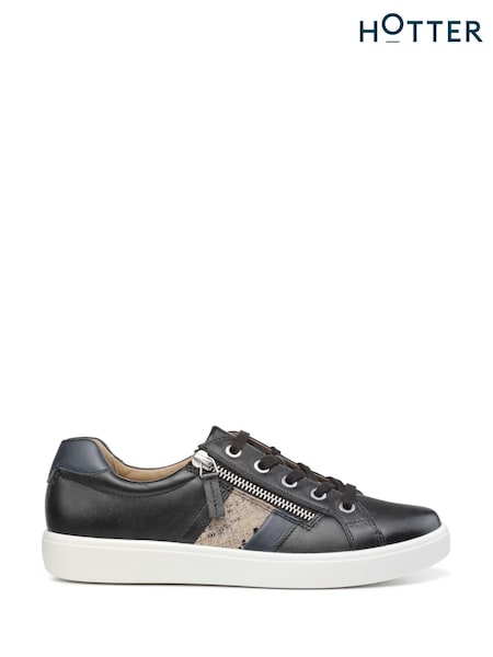Hotter Black Wide Fit Chase II Lace up / Zip Trainers (Q95686) | €136