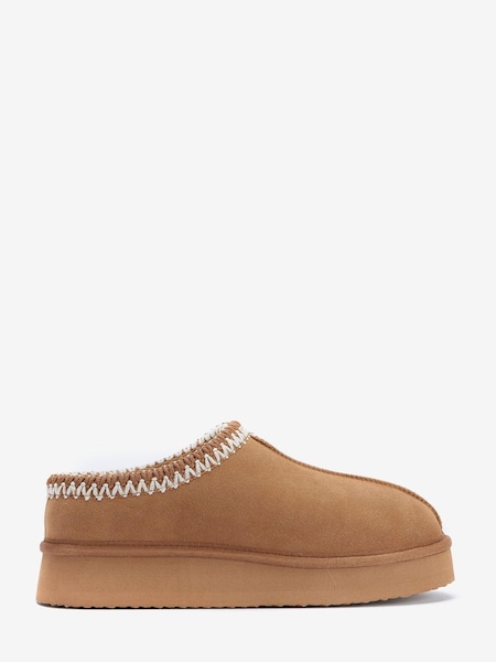 Mint Velvet Brown Tan Chunky Suede Slippers (Q95715) | €43.50