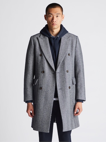 Remus Uomo Blue Regular Fit Wool-Mix Tailored Coat (Q95734) | €173