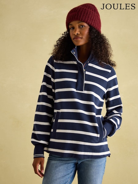 Joules Burnham Navy Blue Heavyweight Cotton Funnel Neck Quarter Zip Sweatshirt (Q95787) | R$ 690