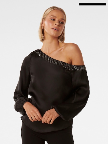 Forever New Black Anya Asymmetrical Embellished Top (Q95856) | €41.50