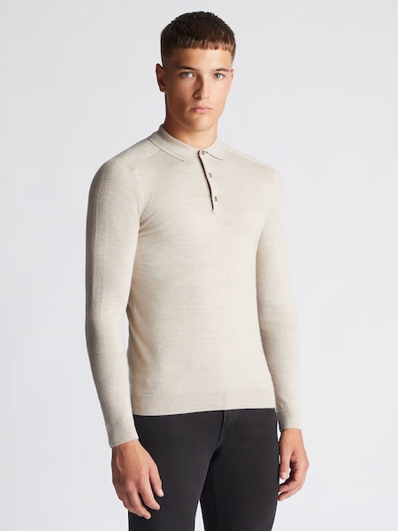 Remus Uomo Brown Slim Fit Merino Wool-Blend Long Sleeve Knitted Polo Shirt (Q95903) | €54