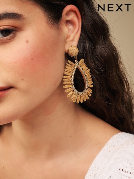 Maro - Cercei statement din metal reciclat raffia Teardrop (Q95968) | 53 LEI