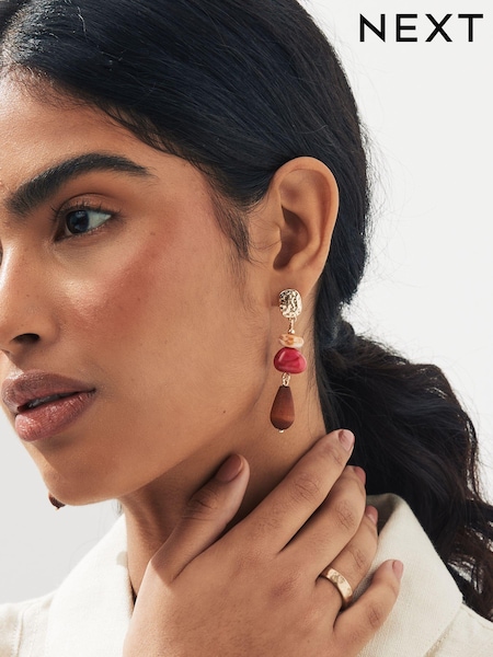 Orange/Pink Beaded Statement Drop Earrings (Q95981) | €7.50